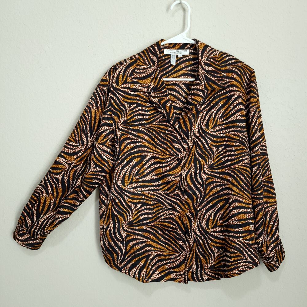 Laura and Jayne Vintage Blouse Womens Petite 12 Animal Print Eclectic Casual